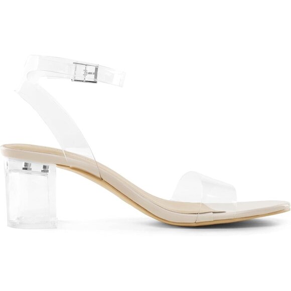 Dream Pairs Womens Nude Clear Faux Suede Rounded Toe Ankle Strap Heeled Sandal - Picture 3 of 7